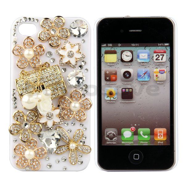   Diamond Pearl Flower Handbag Hard Case Cover for iPhone 4 4G 4S