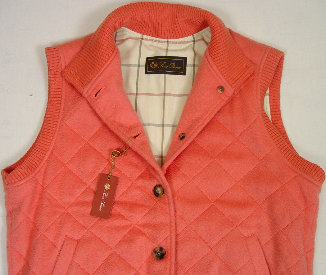 Loro Piana Vest $2295 Salmon Pink Cashmere Quilted 6BTN gilet Vest XL 