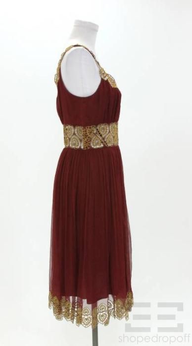 Catherine Malandrino Burgundy Crepe Silk Sleeveless Dress Size 6 New 