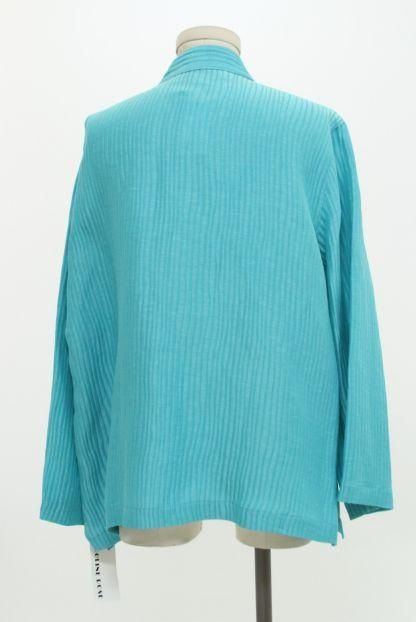 Caroline Rose Aqua Blue Striped Mandarin Jacket L New