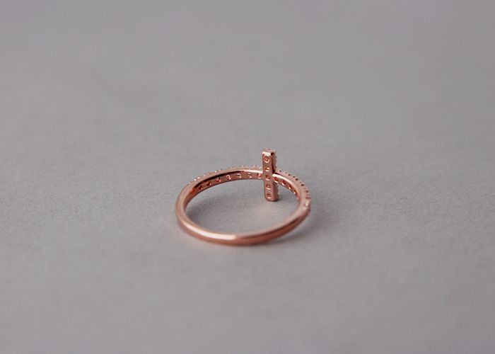 CZ Rose Gold Sideways Cross Ring Band Side Cross Jewelry Rose Gold 