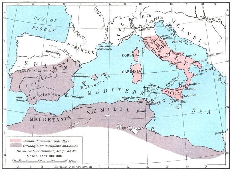 ROME & Carthage at beginning of 2nd Punic War, 218 BC, 1956 map