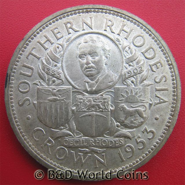   RHODESIA 1953 1 CROWN SILVER CECIL RHODES 38.7mm RARE AFRICAN COIN