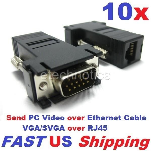10 VGA Video Cable Extender to RJ45 CAT5 Cat6 Adapter