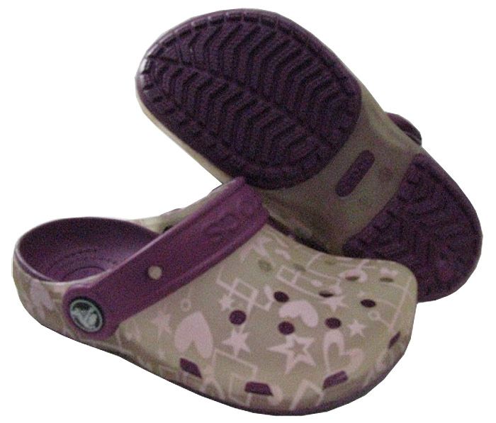 New Crocs Chameleons Kids Heart Clogs Bubble Gum Viola Clogs US C4 5 