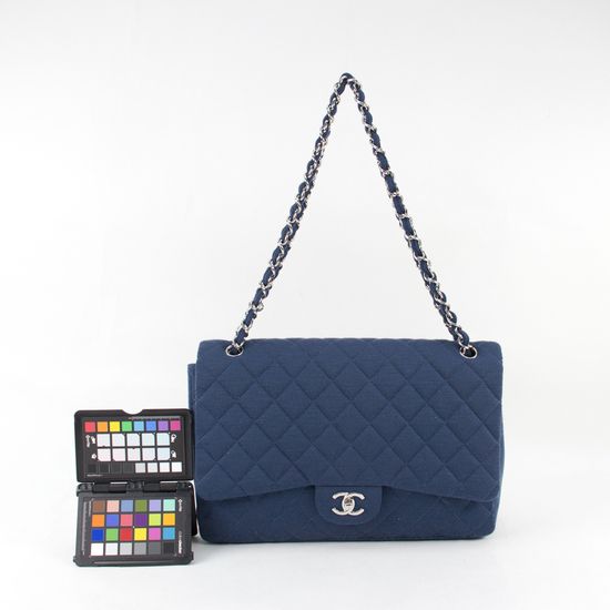 100% Authentic Chanel Blue Tweed Classic Shoulder Bag Handbag