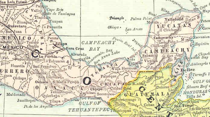 MEXICO. Central America.Cuba.Vintage Antique Map.1886.