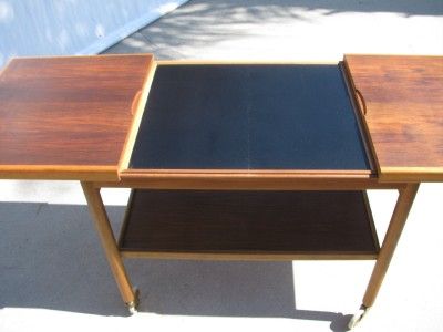 Mid Century Schwartz Danish Control Teak Rosewood Serving Rolling Bar 