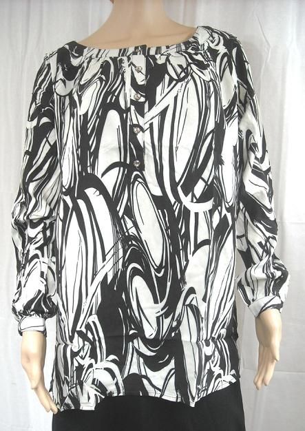 New Susan Graver Printed Challis L s Tunic Top L Rhinestone Buttons 