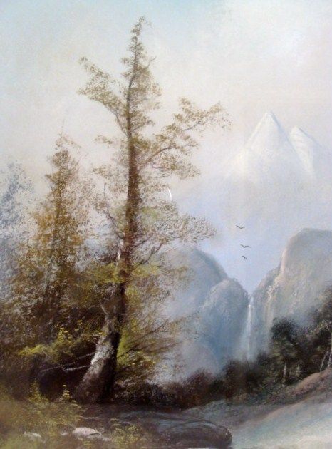 Antique William Chandler Landscape W/ Waterfall Pastel Painting