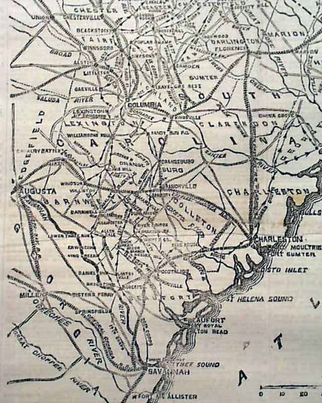 THE CAROLINAS MARCH William T. Shermans Victories MAP 1865 Civil War 