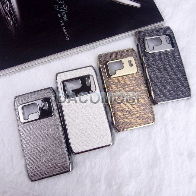 Chrome Plating Faux Leather Skin Hard Case for Nokia N8