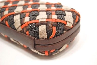 BOTTEGA VENETA Woven Limited Edition Clutch Brown Orange Leather Great