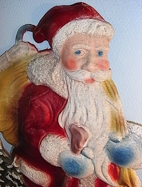 DE4 * SANTA CLAUS DRESDEN CARDBOARD WALL DECORATION FIGURE ANTIQUE