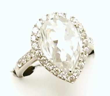  Heavyweight Silver Pear Shaped CZ Cluster Engagement Ring