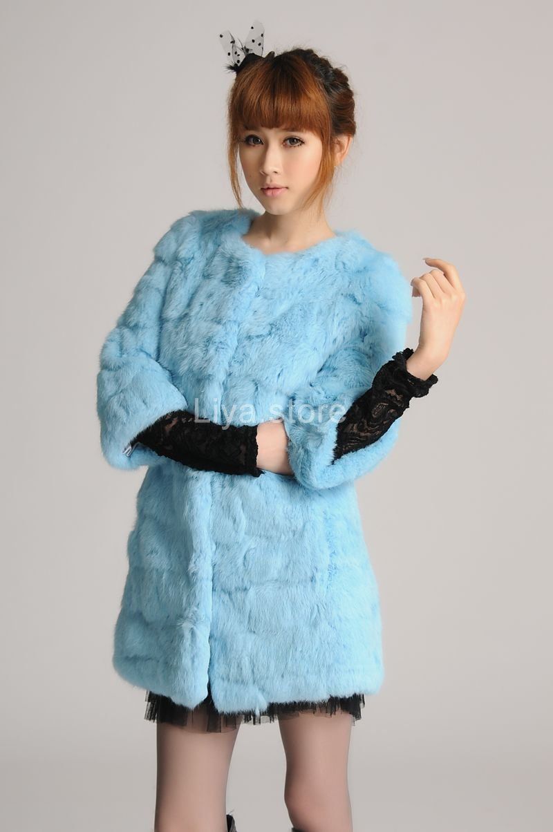 Colors New Womens Girls Real Rabbit Fur Winter Warm Long Coat