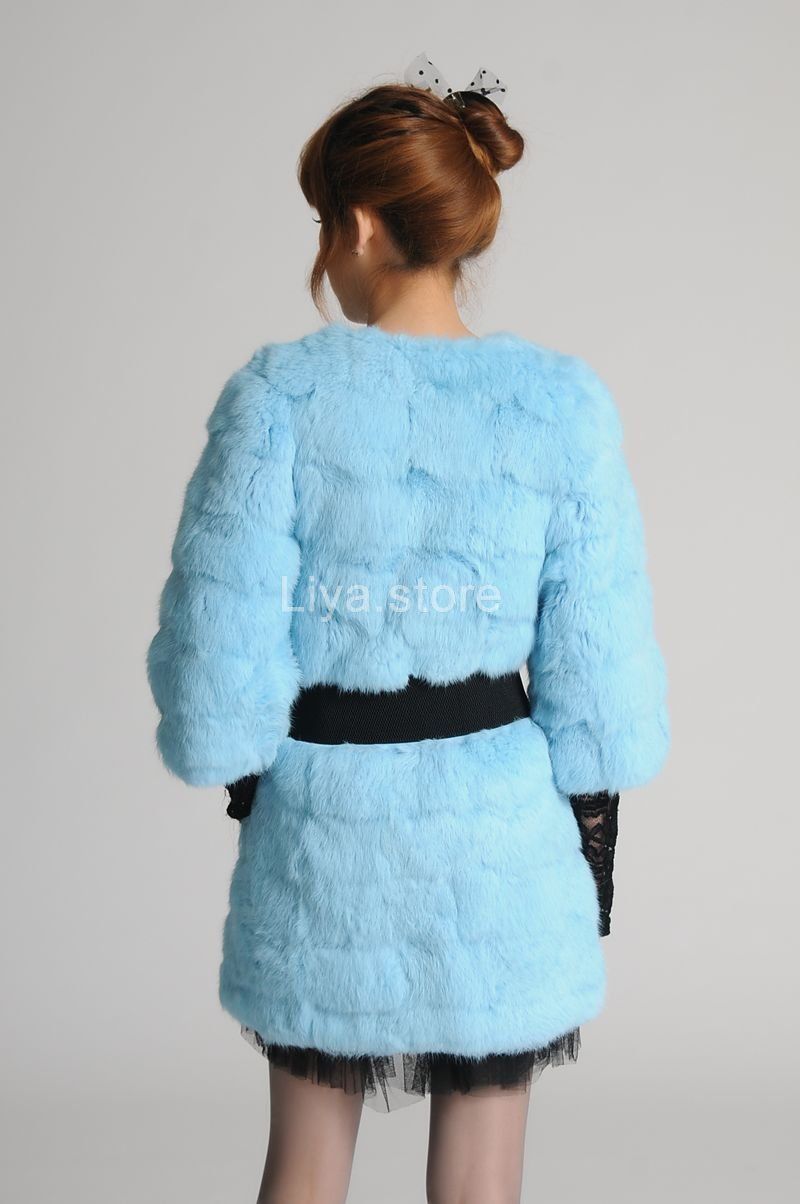 Colors New Womens Girls Real Rabbit Fur Winter Warm Long Coat