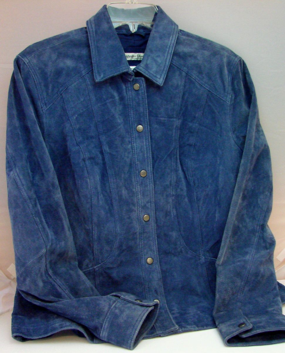 Coldwater Creek Women L Blue Suede Leather Jacket