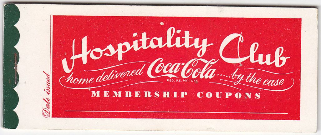 COCA COLA HOSPITALITY CLUB MEMBERSHIP COUPON BOOK ROCKFORD COCA COLA