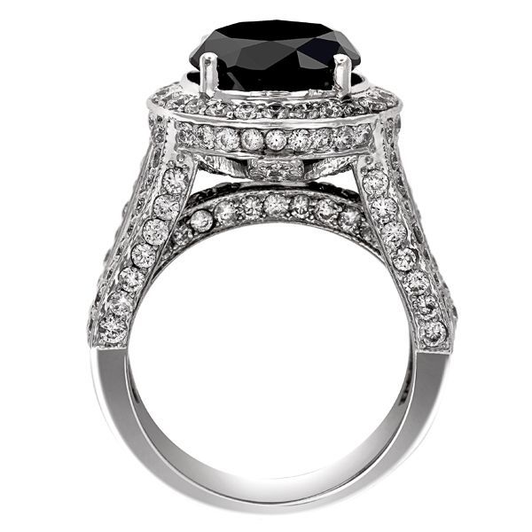  14k White Gold Round Cut AAA Black Diamond MICRO PAVE Engagement Ring