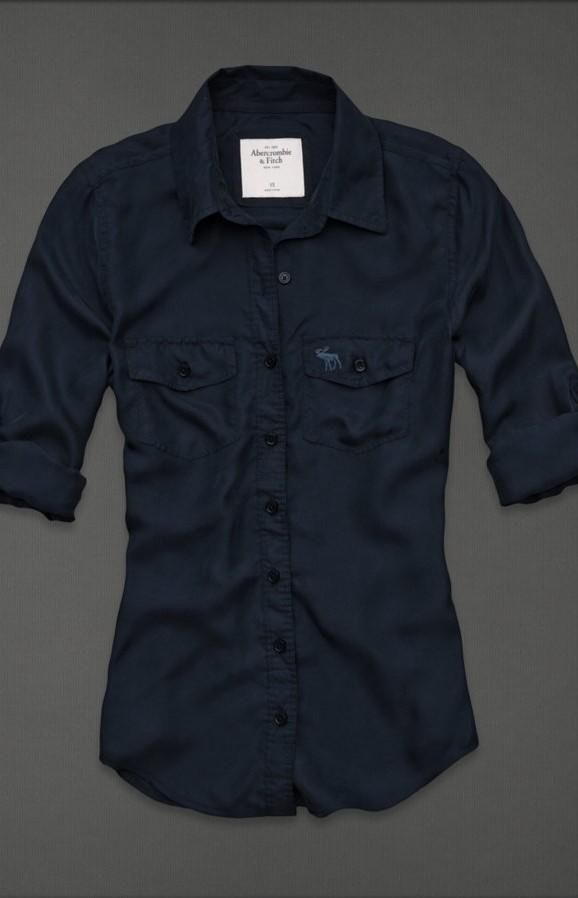 Abercrombie Women Brett Button Down Shirt 100 Silk Long Sleeve Navy $
