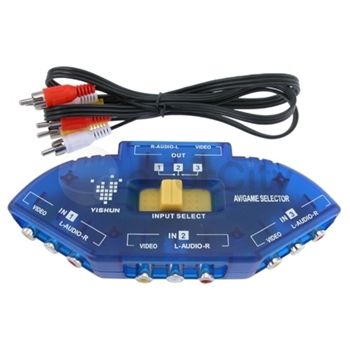 Clear Blue 3 to 1 Composite AV Signal Switch RCA AV Cable M M 3ft for