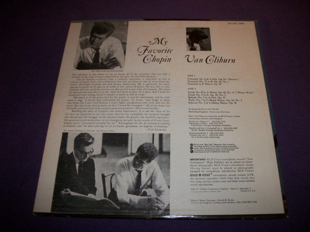 Van Cliburn   My Favorite Chopin   Rare 12 Vinyl LP Record   RCA LSC