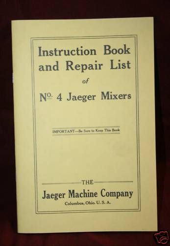 Jaeger Mixer Engine Compay Manual Booklet Hit Miss