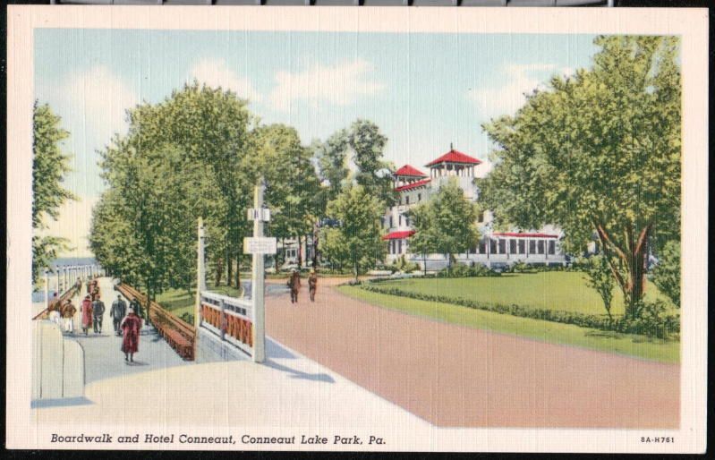 Conneaut Lake Park PA Hotel Boardwalk Vintage Linen Postcard Early Old