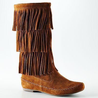 LC Lauren Conrad Fringed Midcalf Boots Chestnut