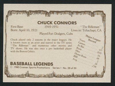 Chuck Connors Major League Baseball Basketball Movie and TV Star The