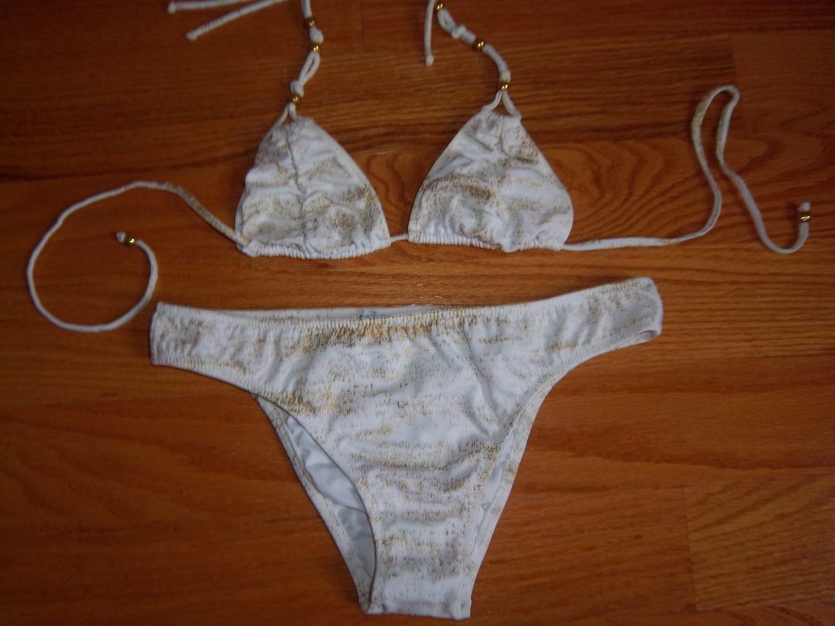 Cobey Calzedonia Girls 2 PC Bathing Suit White Gold Size 13 15 yr Old