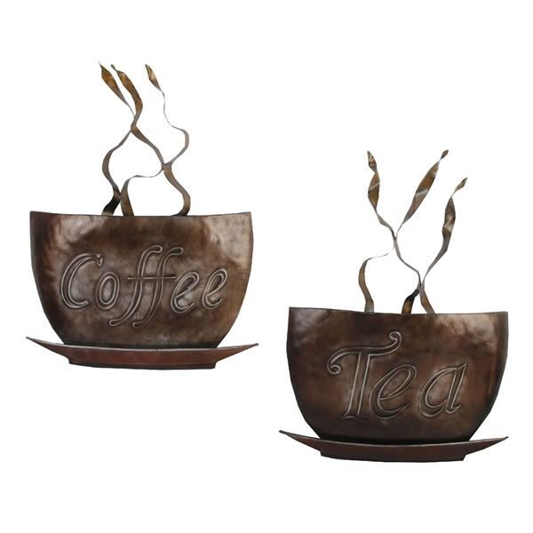 Metal Wall Art Coffee Tea Cups Set 2