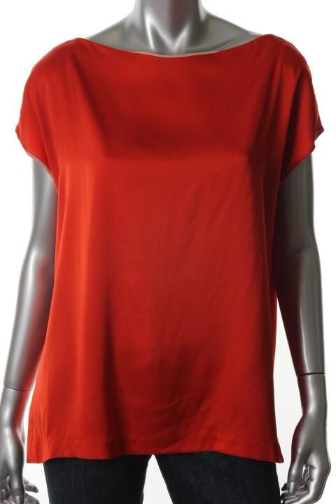 Vince New Cora Orange Silk Oversized Short Sleeve Boatneck Blouse