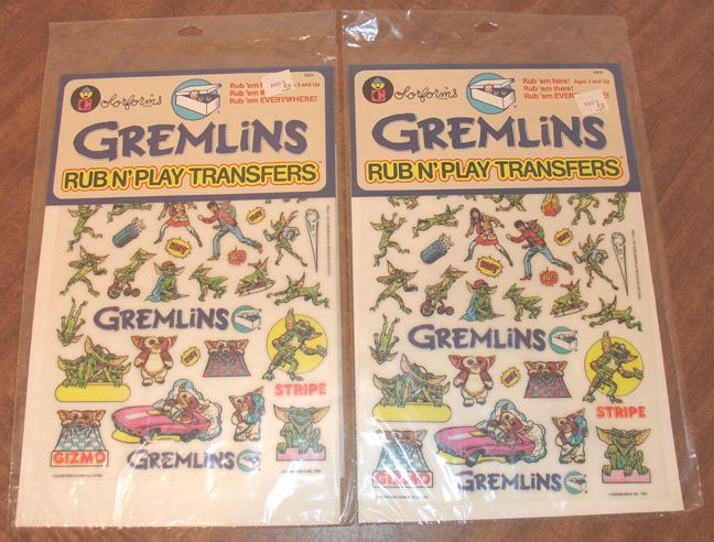 Gremlins Movie 1984 Colorforms Rub N Play Transfers x 2 Gizmo Stripe