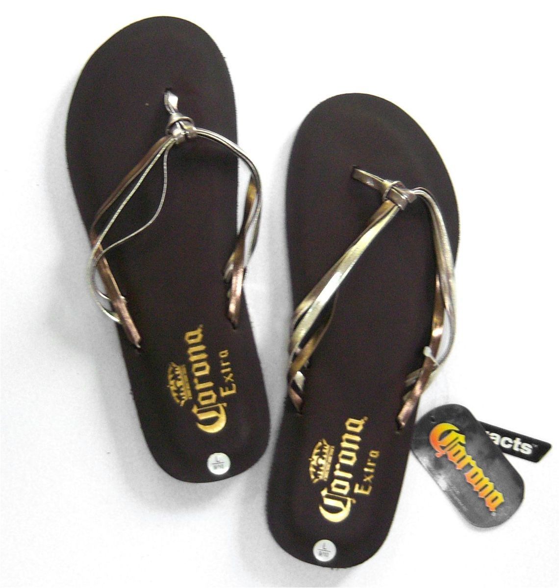 CORONA BEER METALLIC STRAPS BROWN FLIP FLOPS SANDALS NEW SIZE 7 8