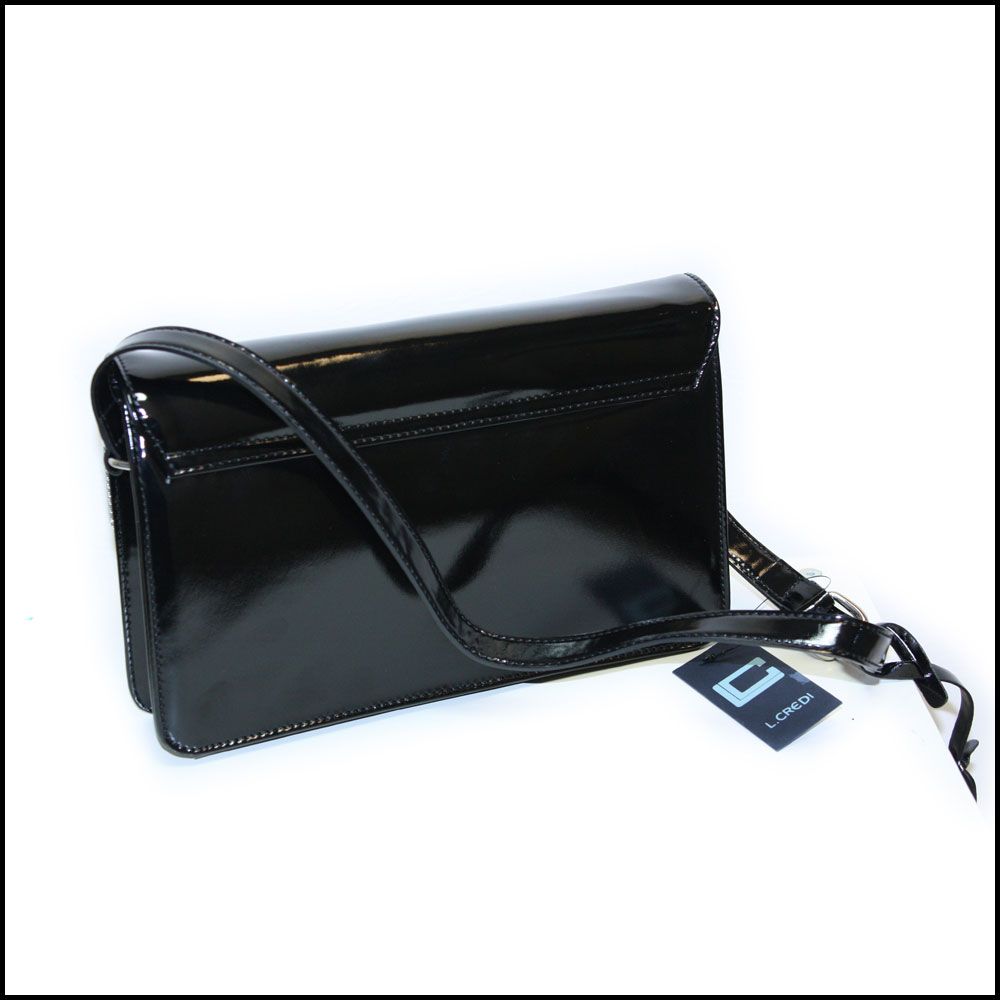 Neu L Credi Italienische Tasche Leder Optik Schwarz Clutch Lack