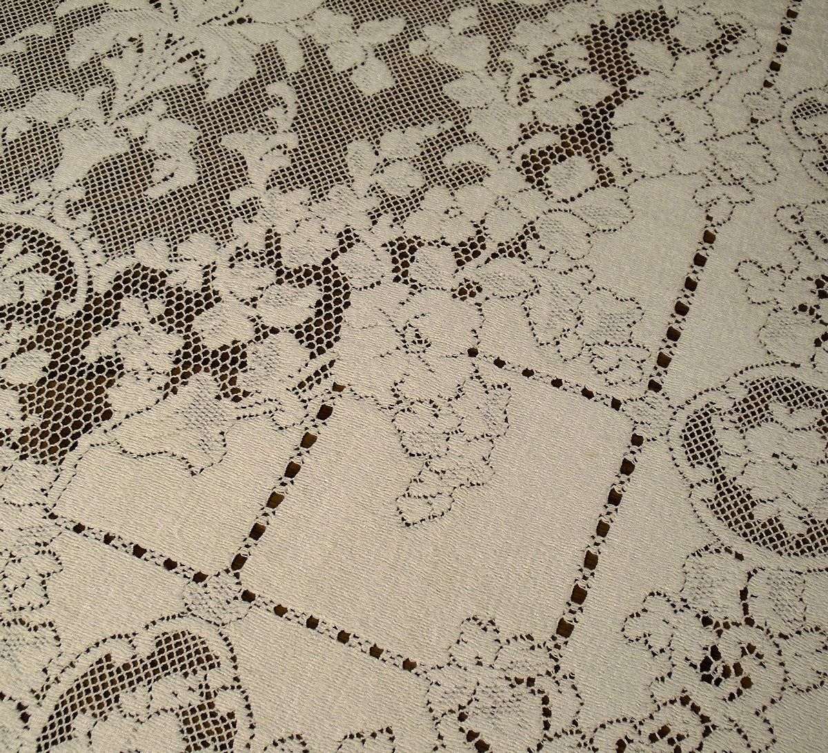 Heavy Old Vtg Antique Quaker Cotton Lace Tablecloth  Large 102x58