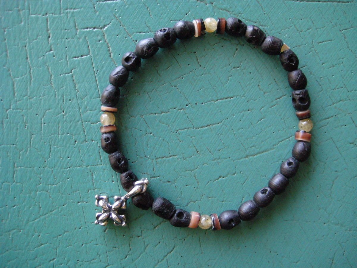 The Courtney Bracelet in Black w Sterling Silver Cross Charm