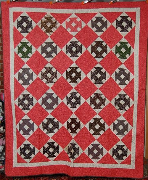 Crisp 1870s Churn Dash Antique Quilt Great Fabrics