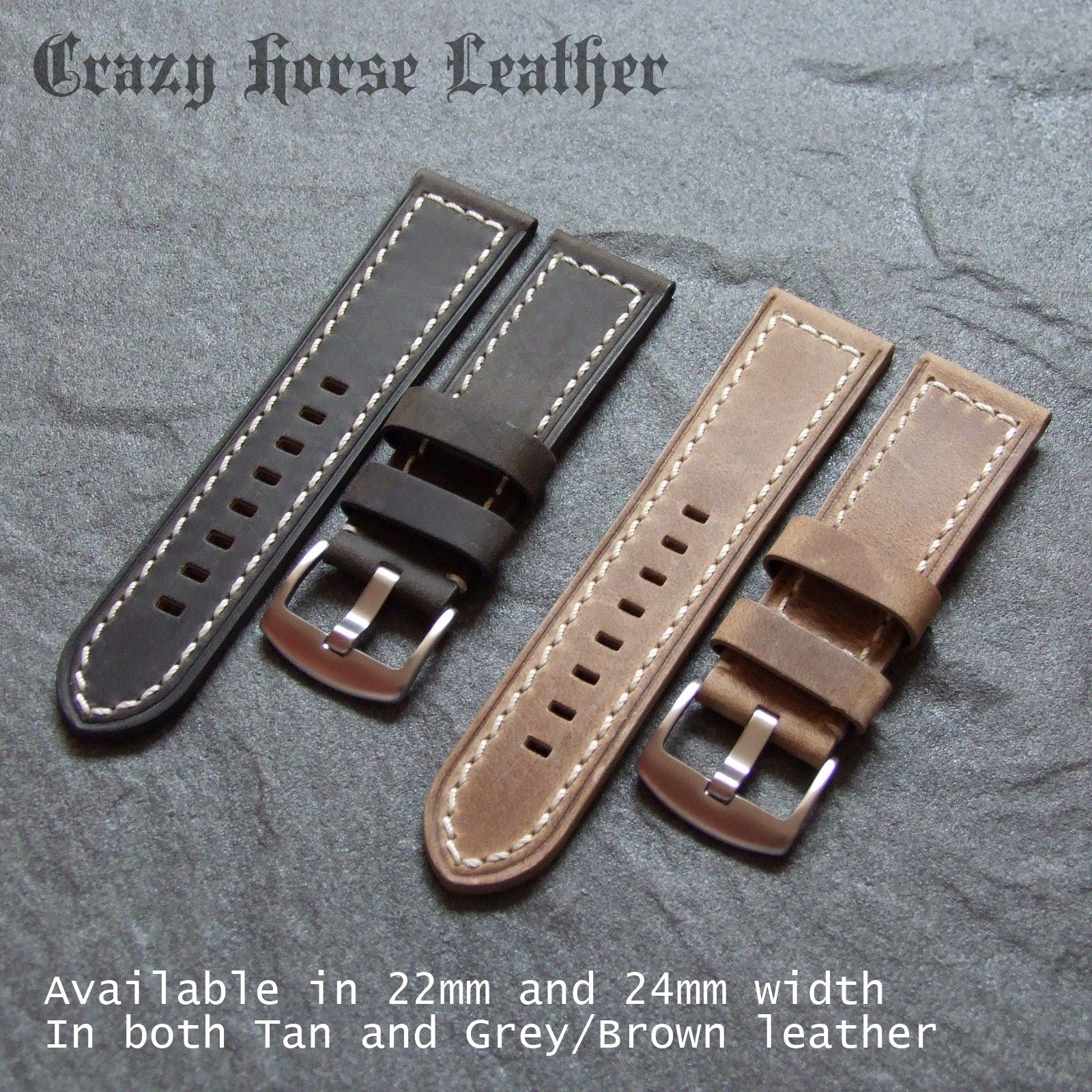 Genuine Leather Crazy Horse Pull Up Watch Strap   Sand or Grey