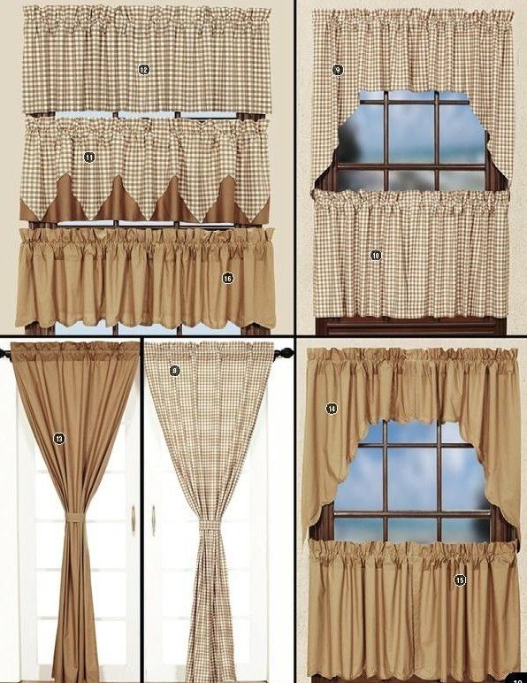 Khaki Beige Solid Check Curtains Panels Valances Swag