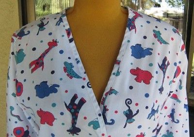 Cute Zoo Animals Nursing Uniform Scrub Jacket Sz M ✲