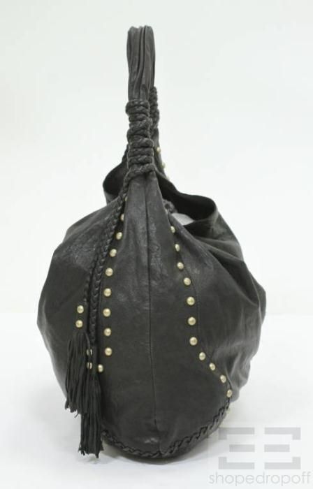 Cynthia Rowley Black Leather Braided Tassel Large Hobo Bag