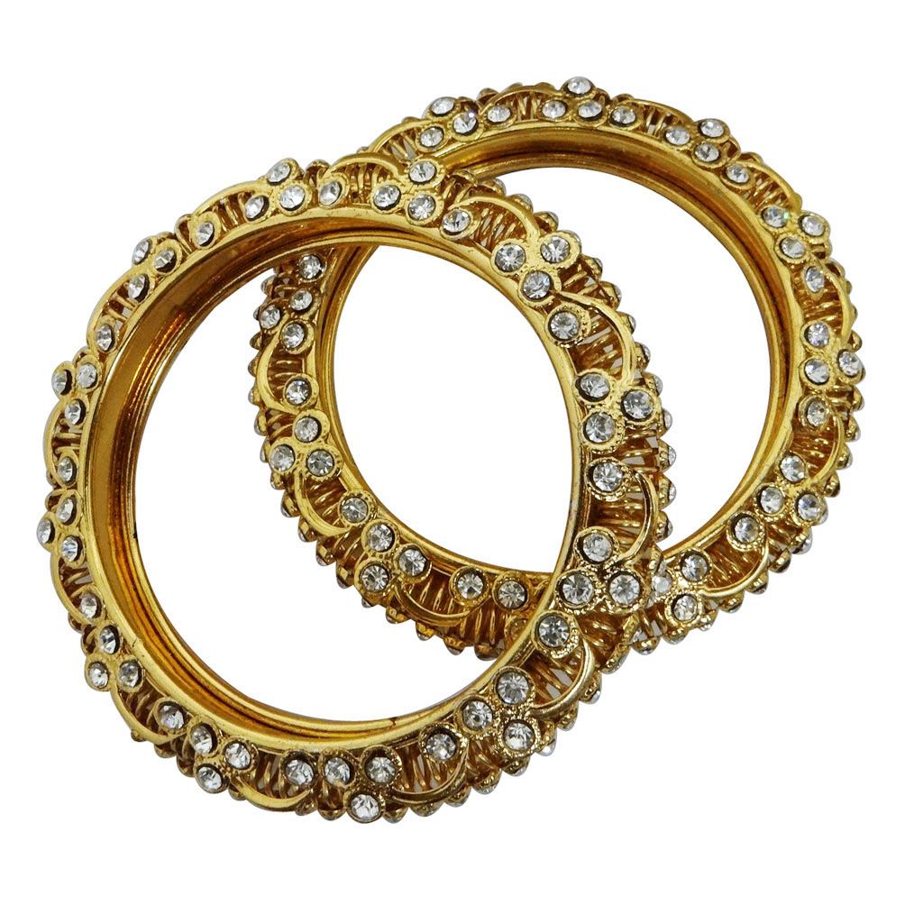 Gold Tone White CZ Kundan Wedding Bangle Set Indian kada Bracelet