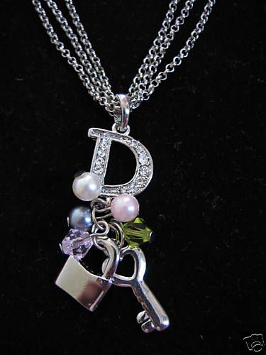 Letter D Key and Lock Necklace Swarovski Stones