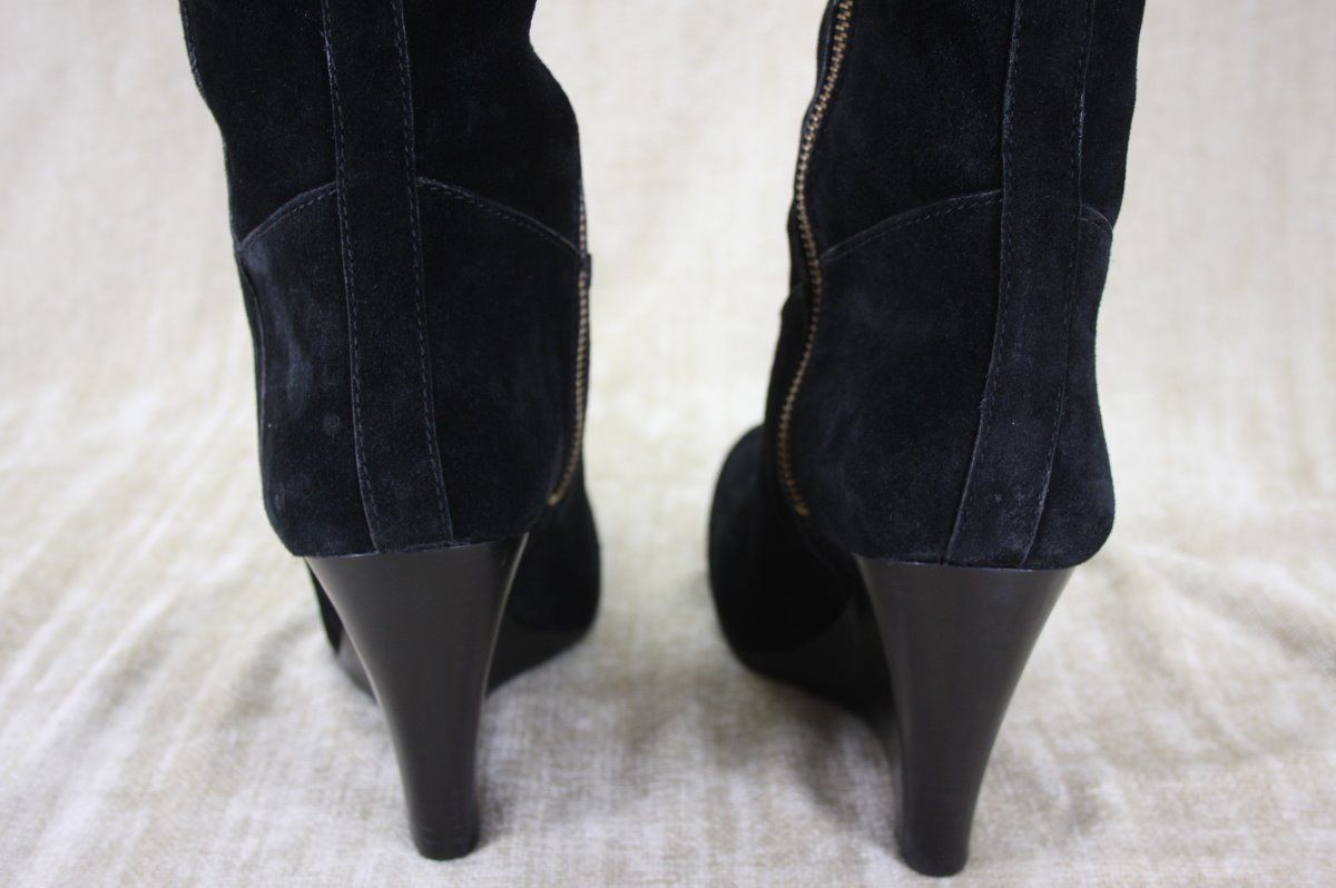 Tory Burch Dabney Daphney Black Suede Wedge Heels Tall Knee Boots 9