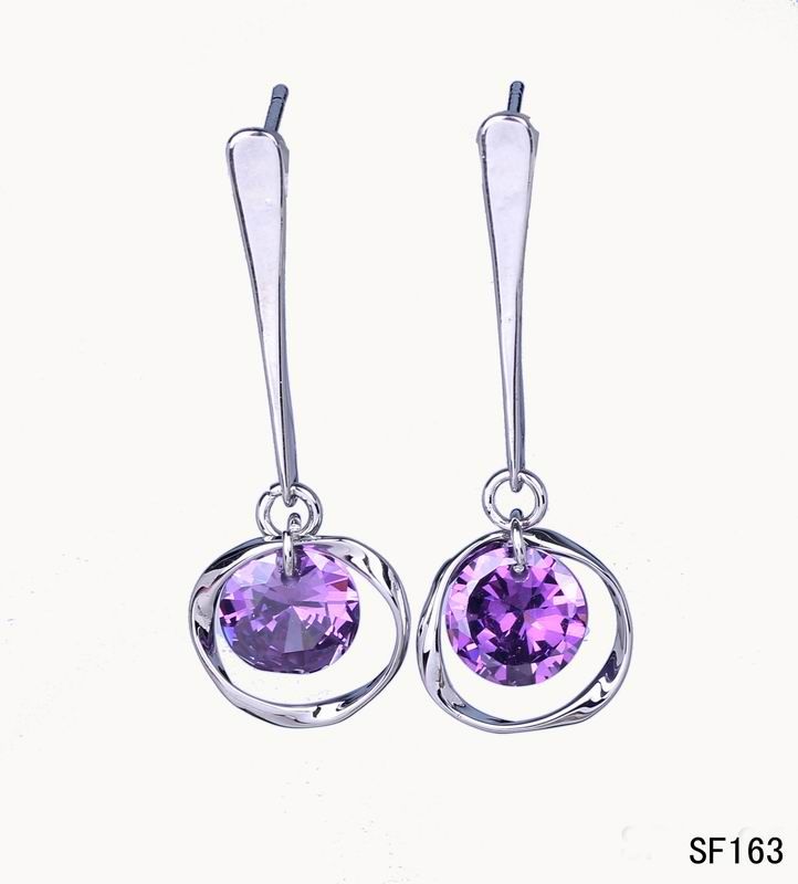  Silver Amethyst Crystal Charms Hoop Earring Eardrop SF163