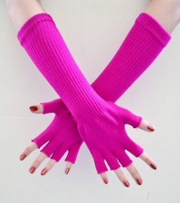 BRAND NEW HOT PINK LONG ARM WARMERS CUTOFF FINGERLESS WOMENS GLOVES