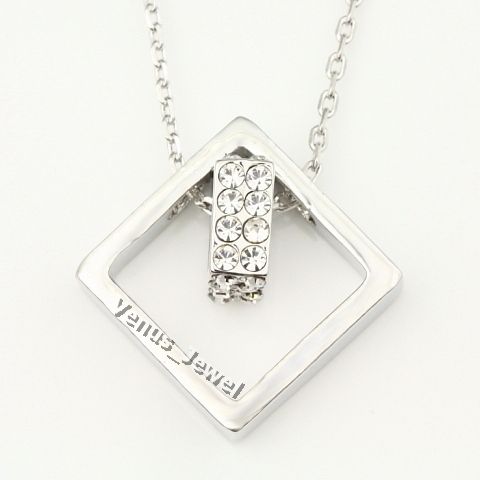 Modern Cubic Double Rings Crystal Pendant Necklace VP564